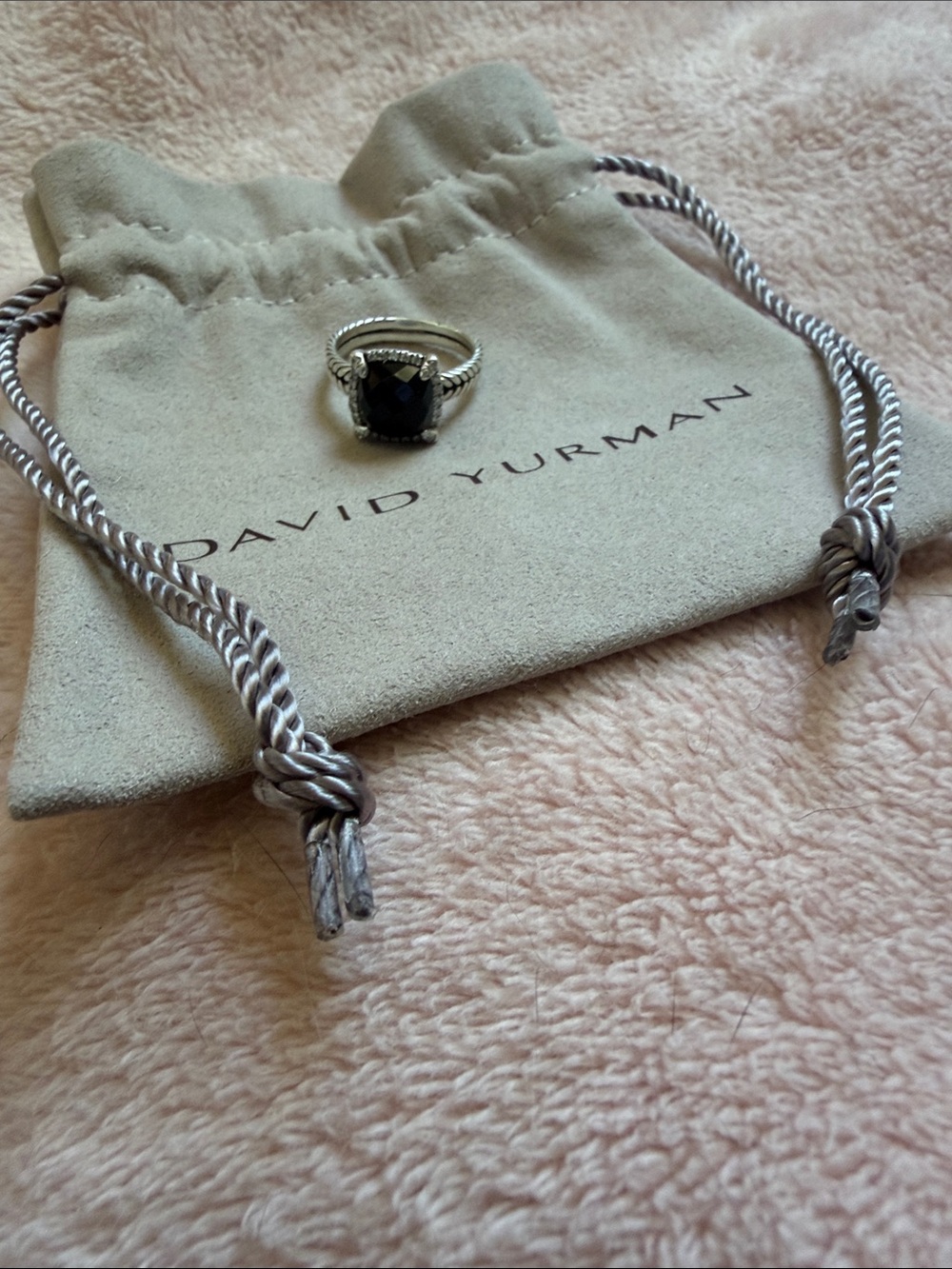 David Yurman Silver Ring with Faceted Black Onyx